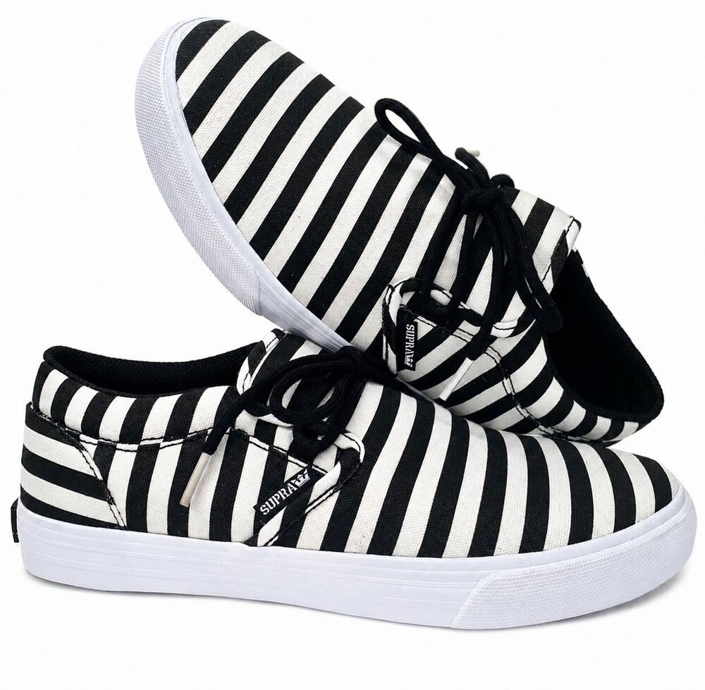 SUPRA Cuba Men’s 8.5 Black White Stripe Low Top Skate Shoes Sneakers 08105-027